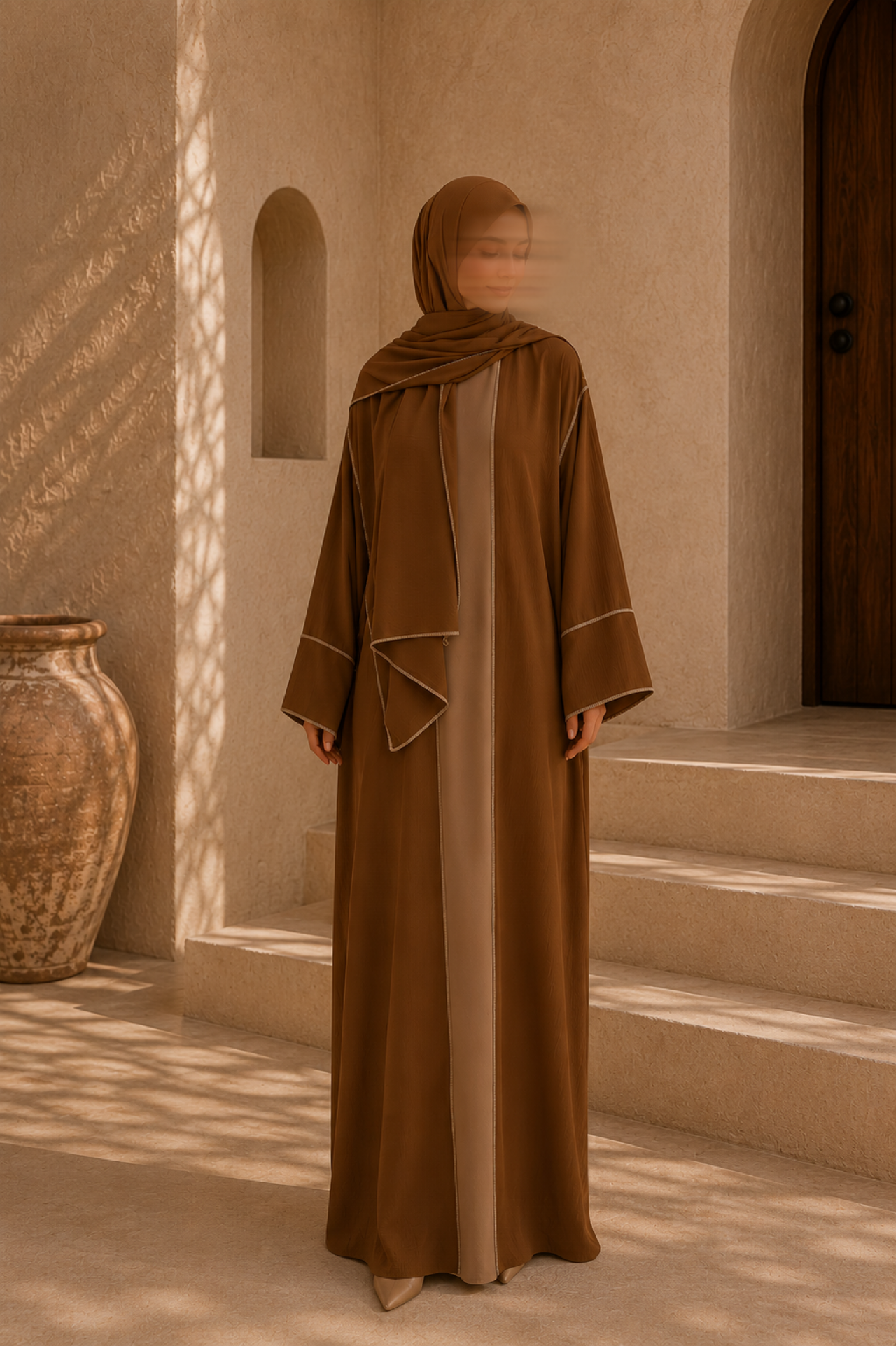 Brown Kimono & Hijab Set