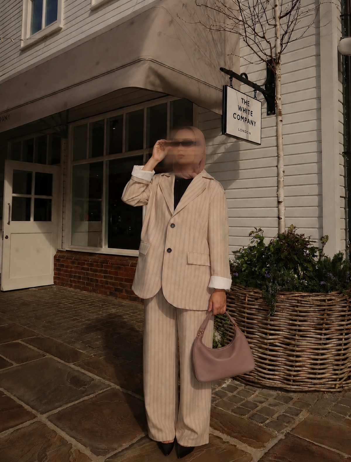 Beige Pinstripe Blazer Set