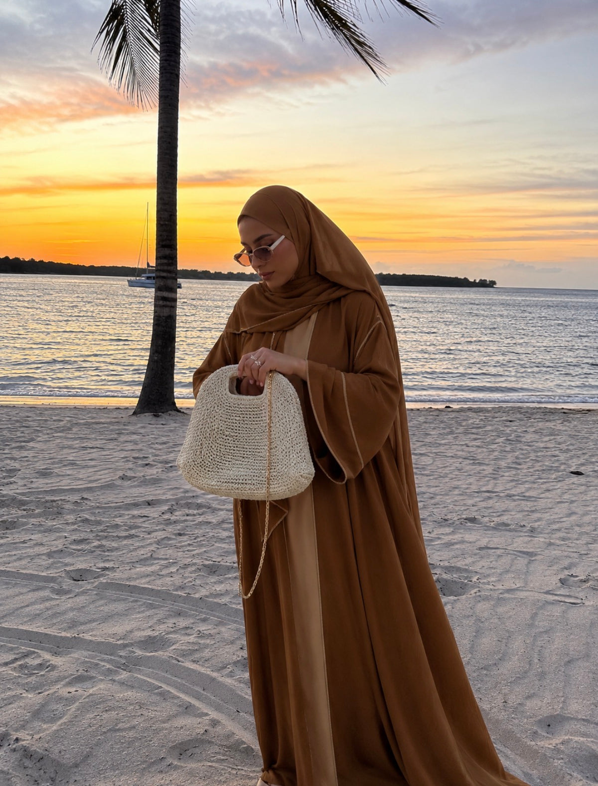 Brown Kimono & Hijab Set