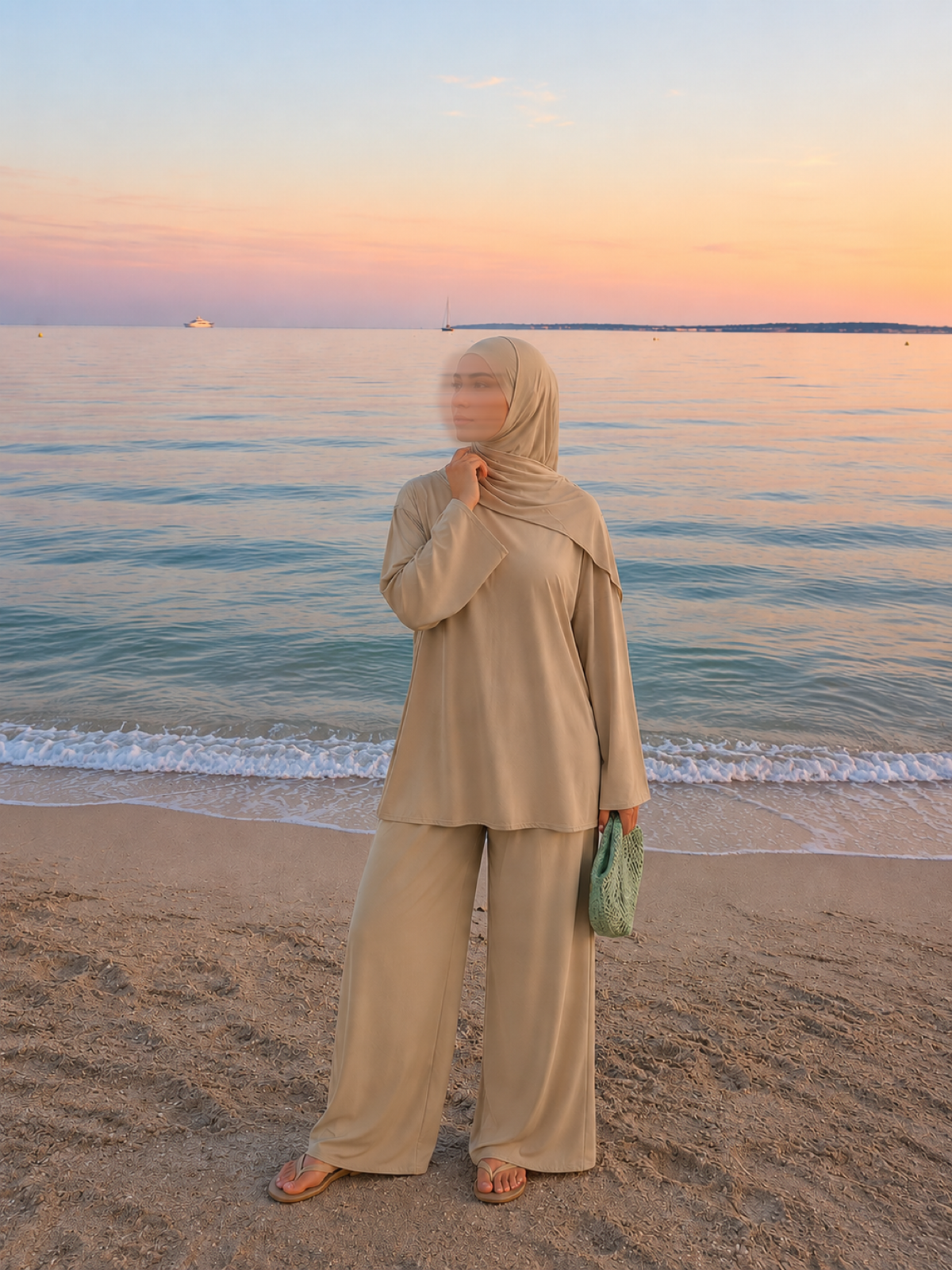 Beige Simple 3-Piece Swimwear