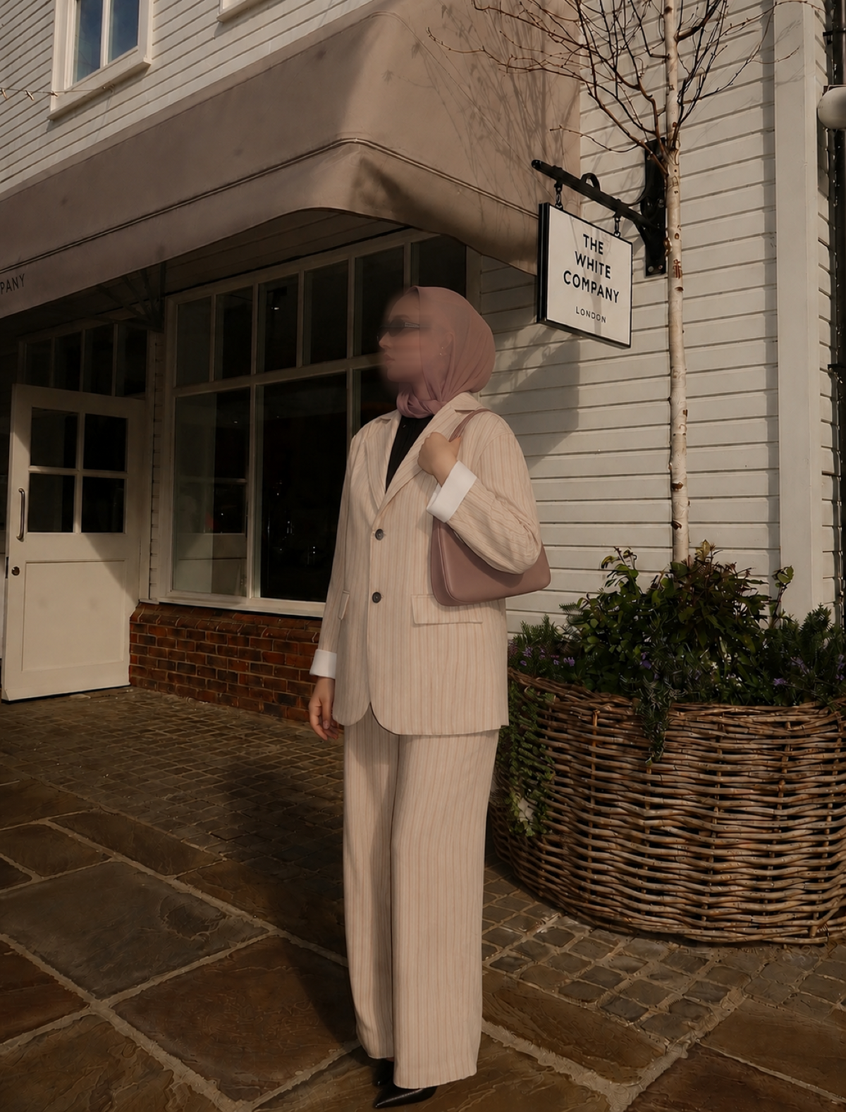 Beige Pinstripe Blazer Set