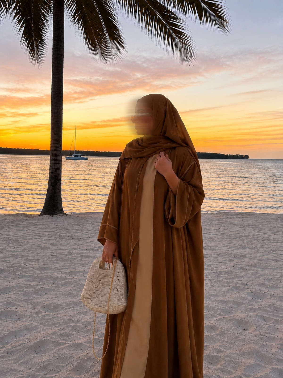 Brown Kimono & Hijab Set