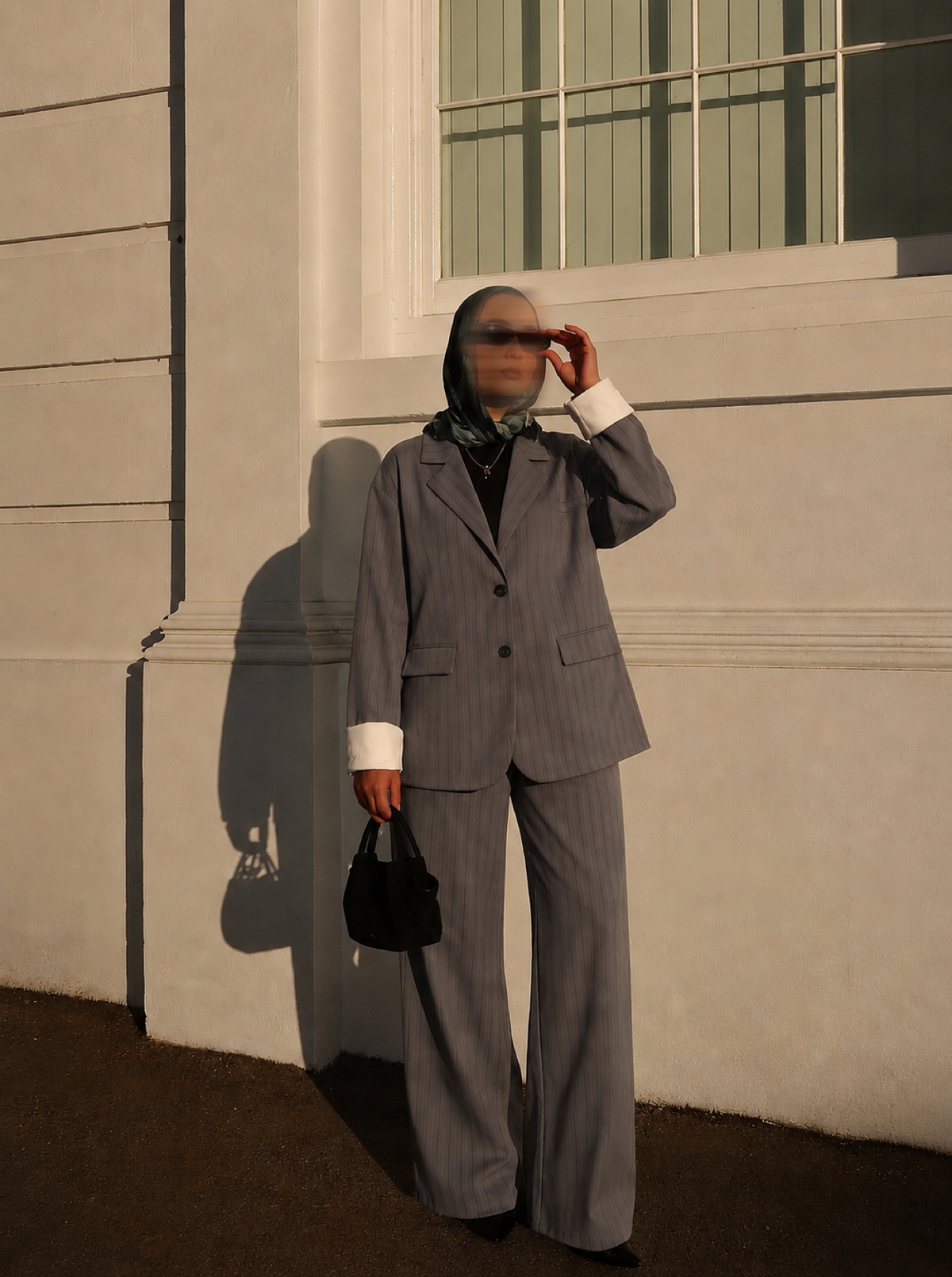 Grey Pinstripe Blazer Set