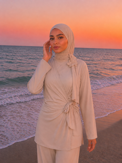 Cream Beige Modest 3-Piece Swimwear