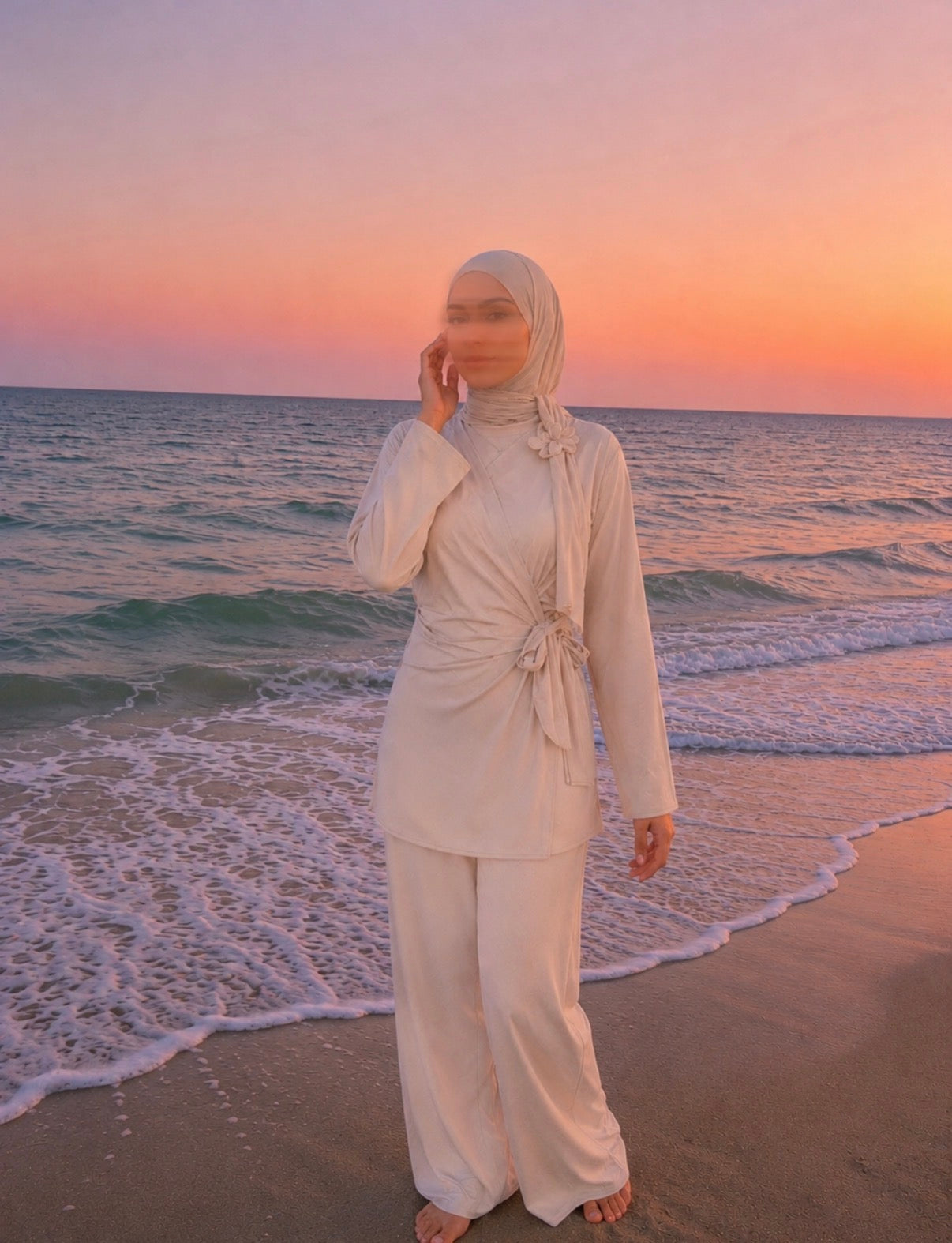 Cream Beige Modest 3-Piece Swimwear