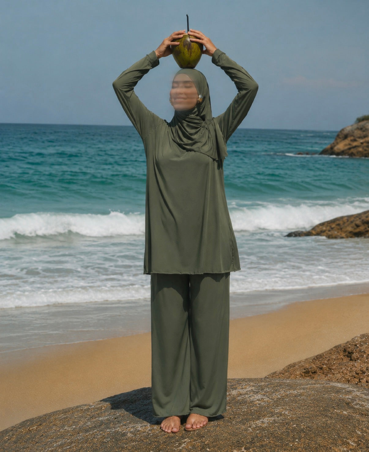 Olive Green Simple 3-Piece Swimwear