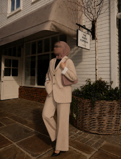 Beige Pinstripe Blazer Set