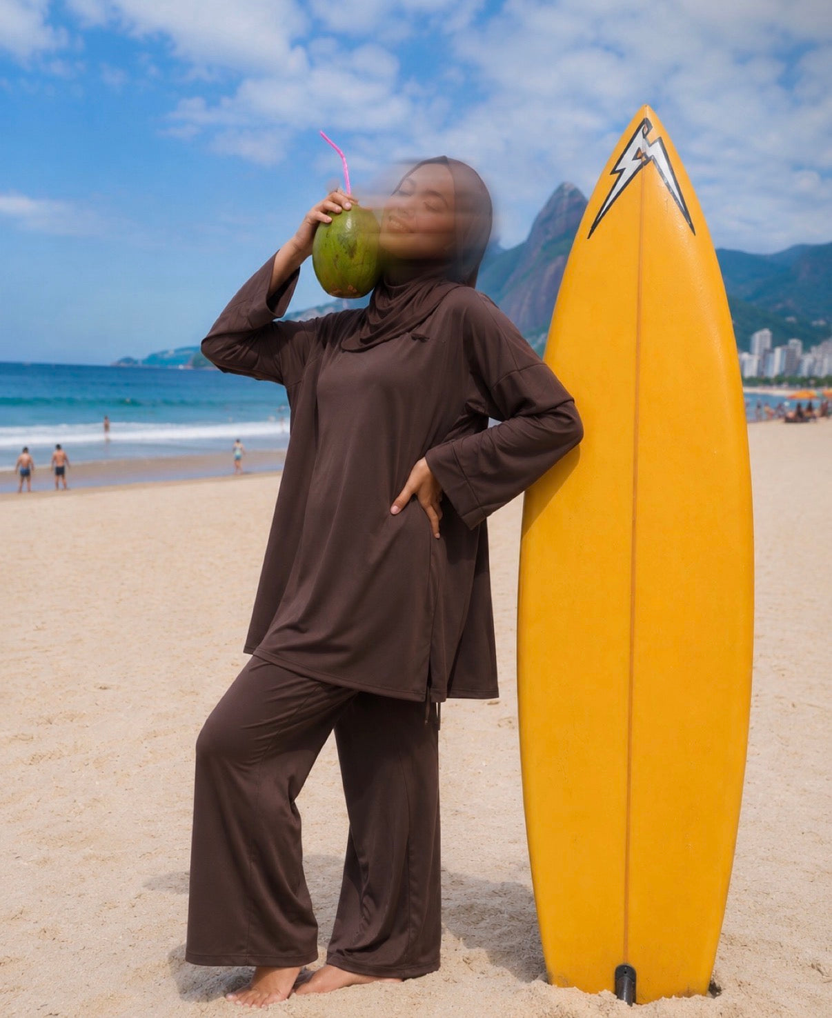 Brown Simple 3-Piece Swimwear
