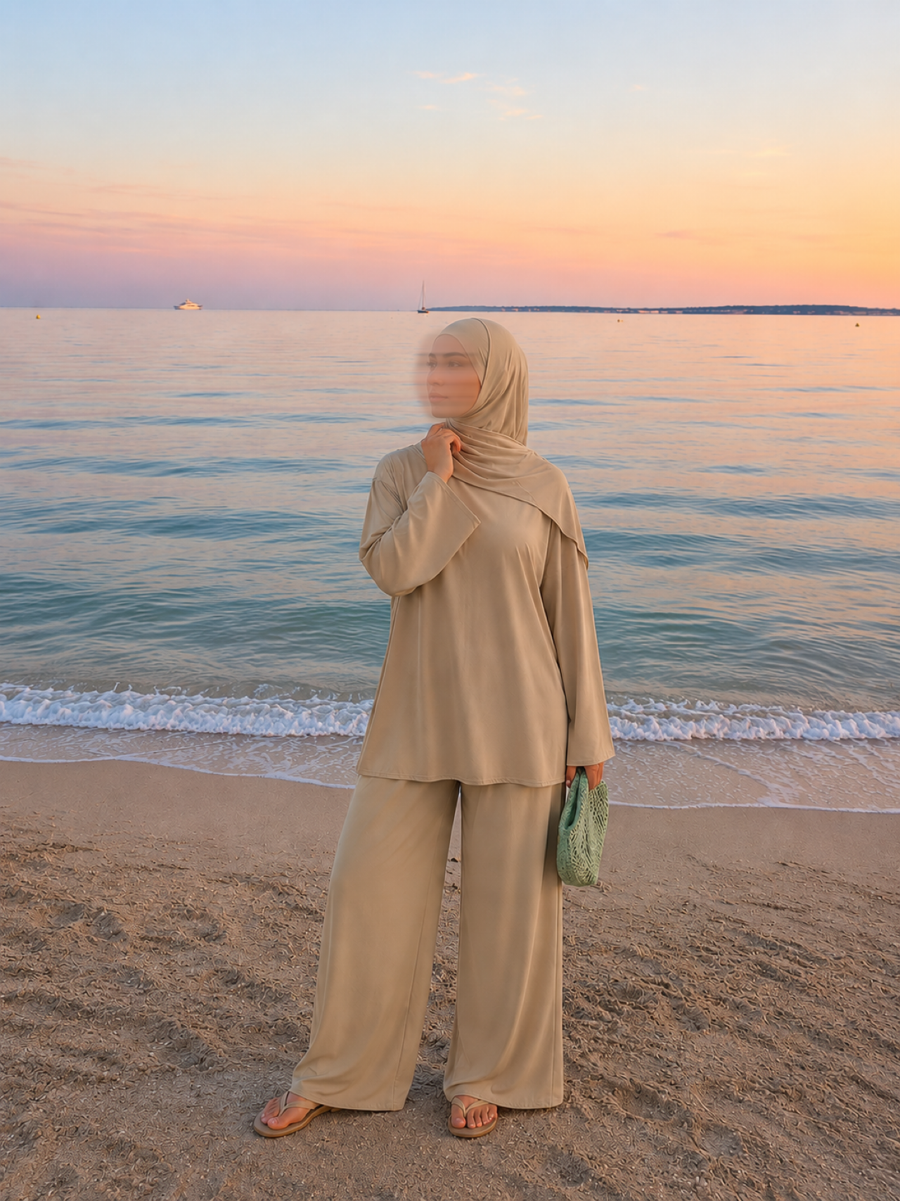 Beige Simple 3-Piece Swimwear