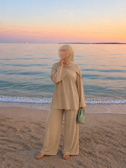 Beige Simple 3-Piece Swimwear