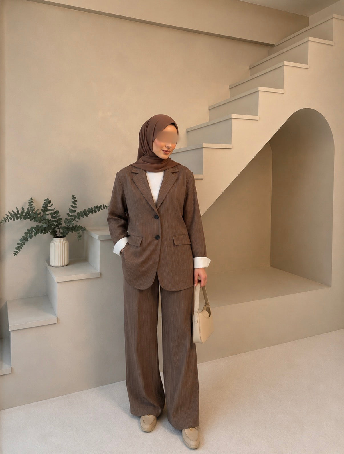 Brown Pinstripe - Blazer set