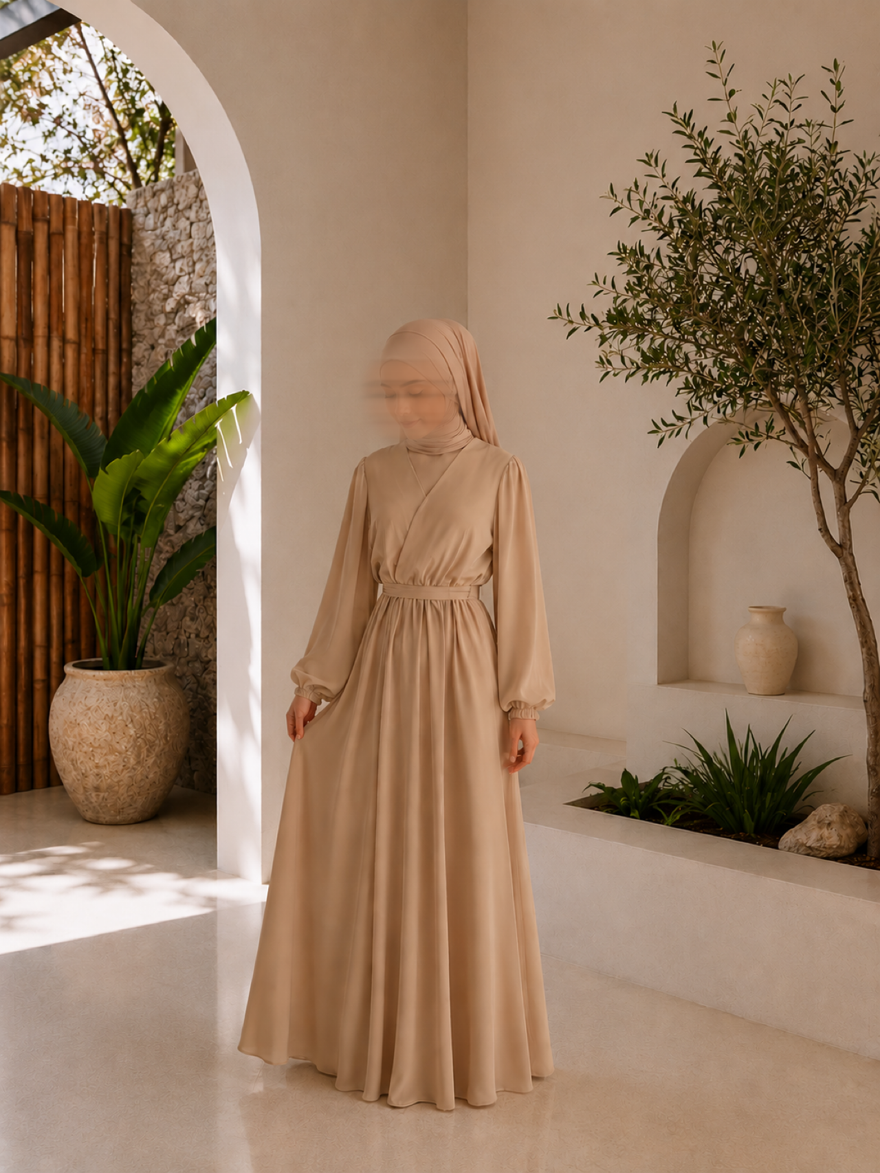 Beige Satin Princess Dress