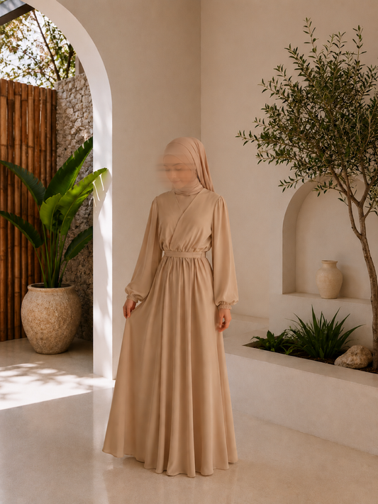 Beige Satin Princess Dress