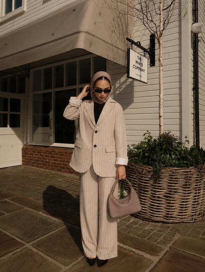 Beige Pinstripe Blazer Set