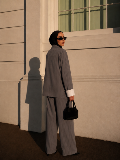 Grey Pinstripe Blazer Set