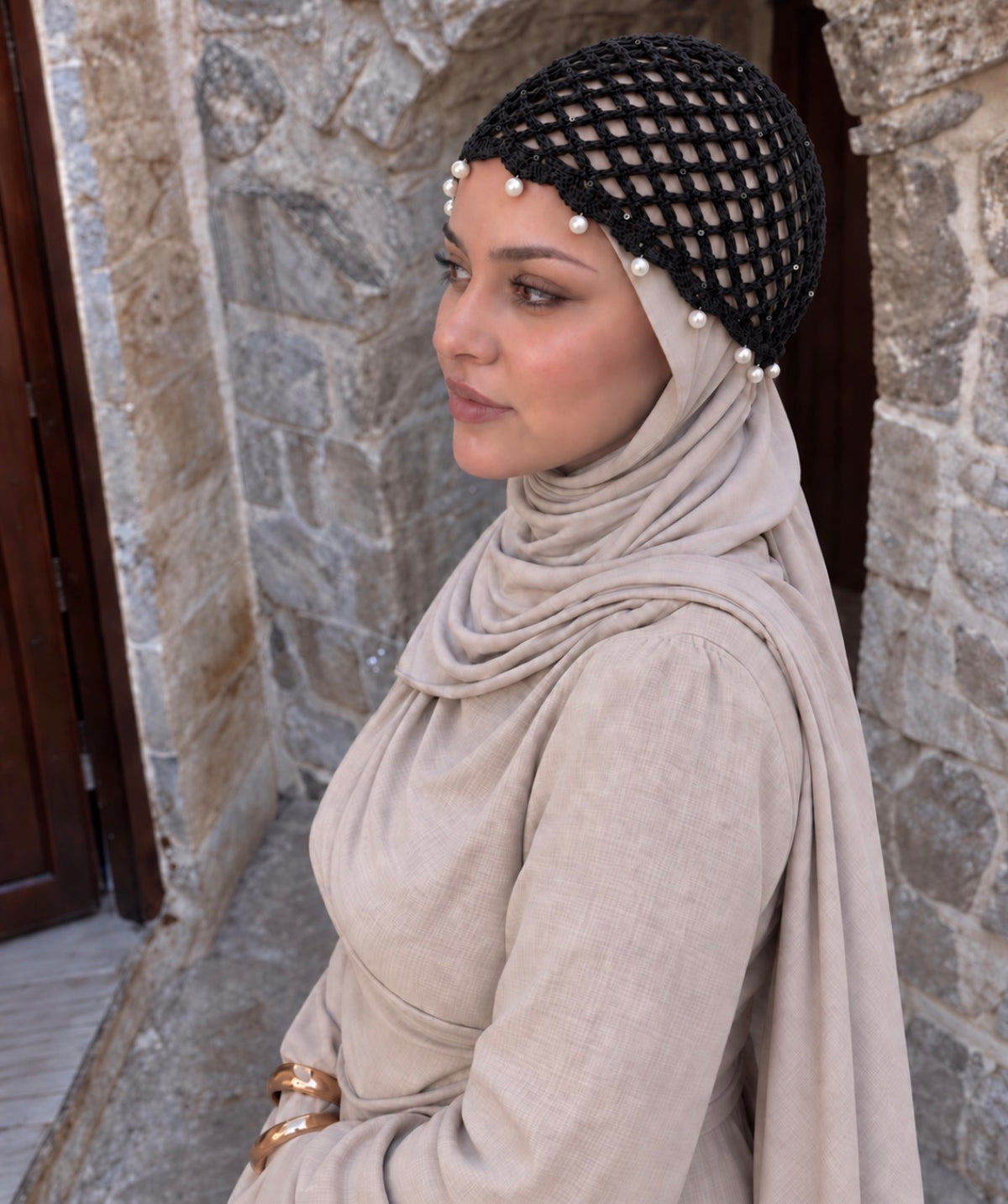 Pearl & Sequin Crochet Beanie 100% Cotton