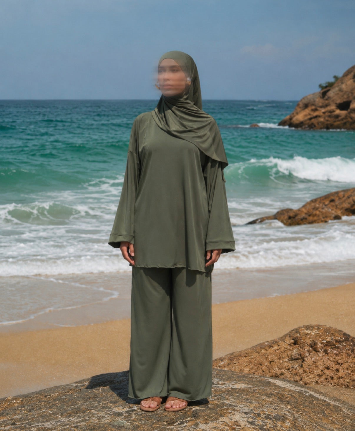 Olive Green Simple 3-Piece Swimwear