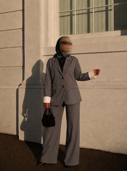 Grey Pinstripe Blazer Set
