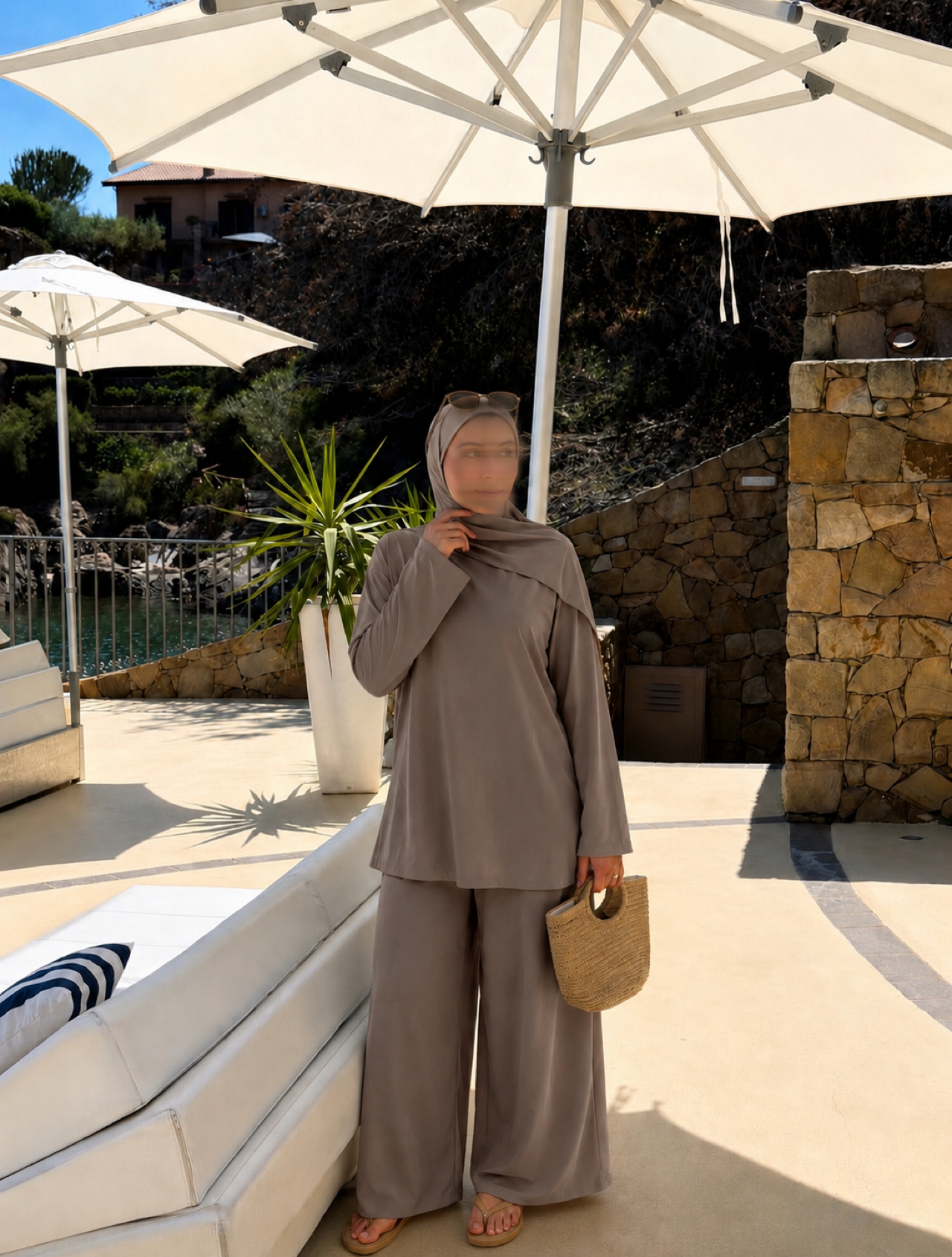 Taupe Simple 3-Piece Swimwear