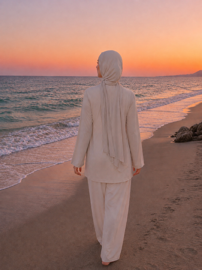 Cream Beige Modest 3-Piece Swimwear