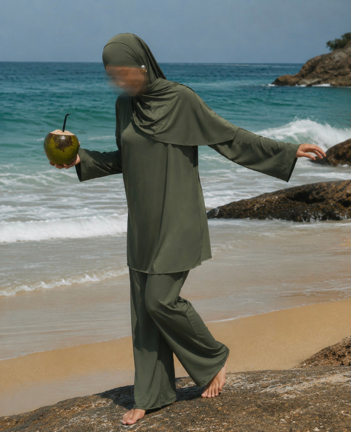 Olive Green Simple 3-Piece Swimwear