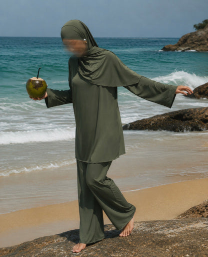 Olive Green Simple 3-Piece Swimwear