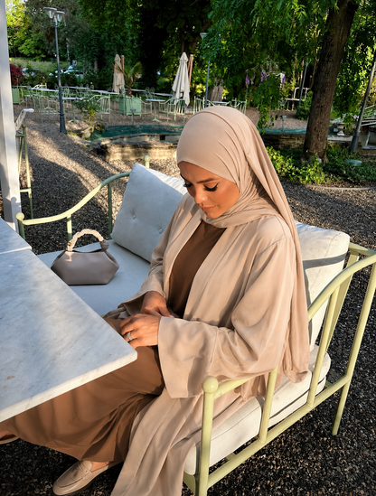 Leila Beige Kimono & Brown Abaya Set