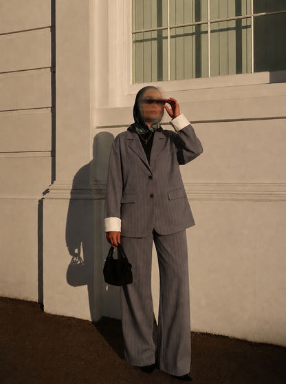 Grey Pinstripe Blazer Set