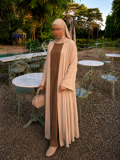 Leila Beige Kimono & Brown Abaya Set